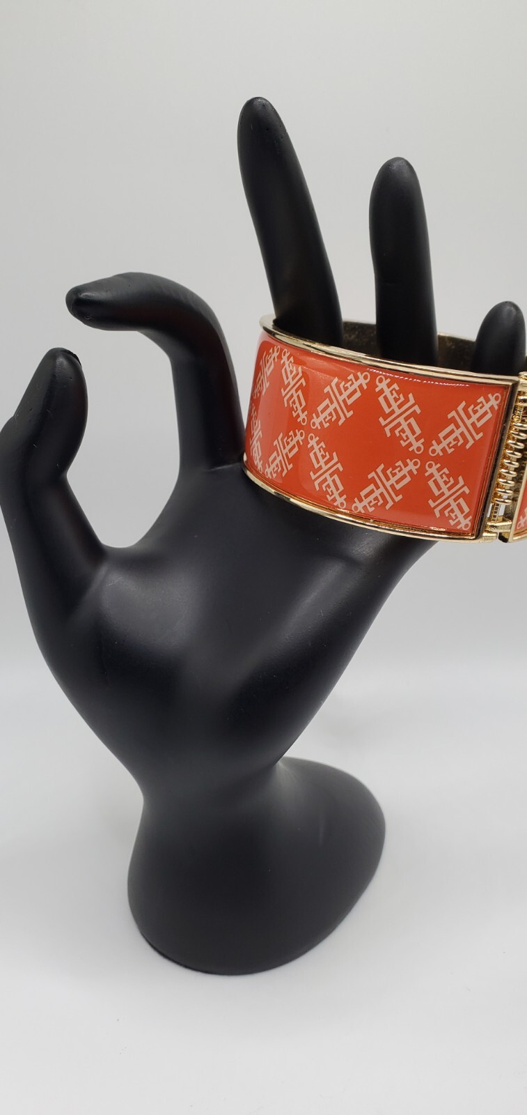 Lands End Gold Tone Orange with White Logo Enamel bangle /Cuff Bracelet