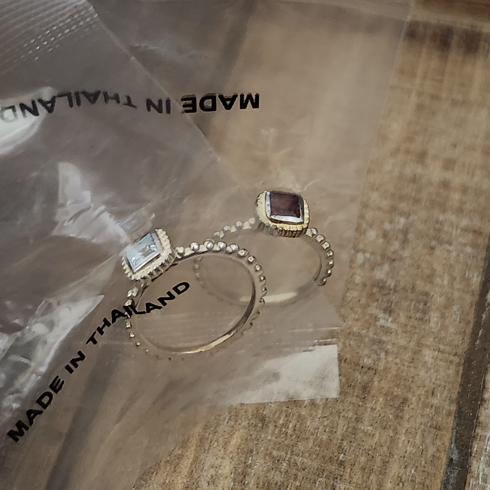 RJ Graziano 925 Silver, Stack Rings, 1 Garnet & 1 Aquamarine Ring, Size 6, NEW!