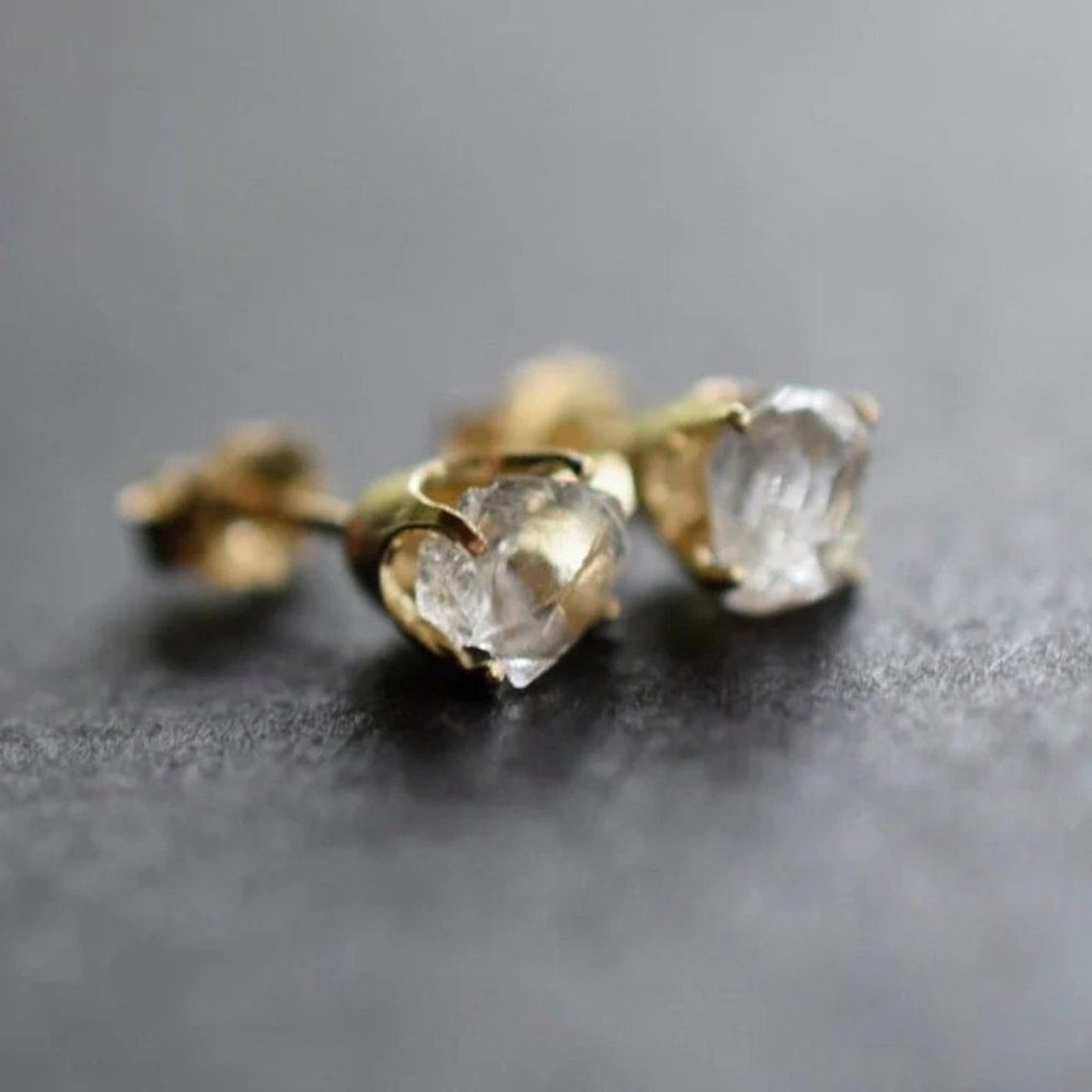 Raw Lake County Diamond Earrings, Rough Crystal Studs Dainty Minimalist …