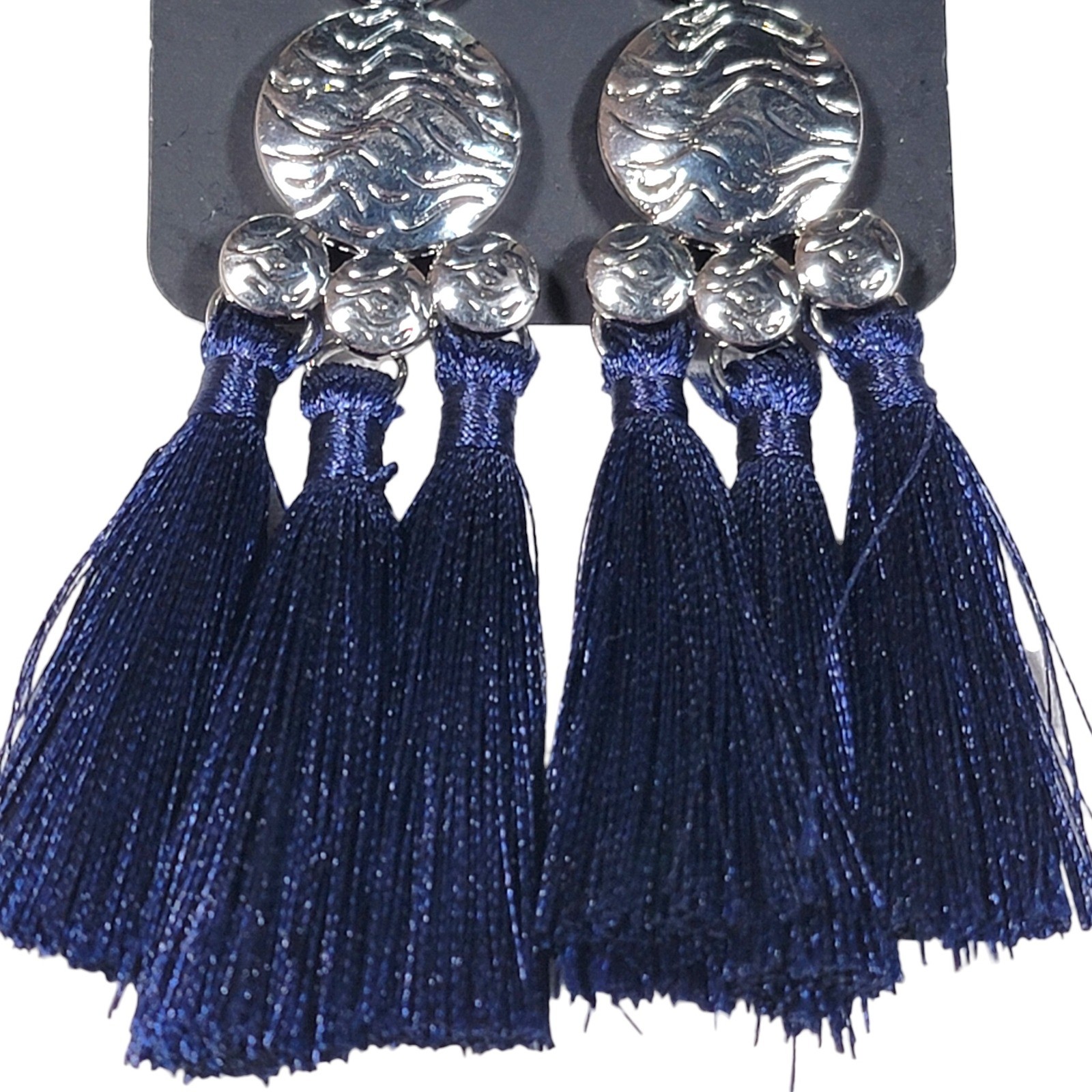 Paparazzi Taj Mahal Tourist Earrings Navy Blue Silver Tone Statement Boho Tribal