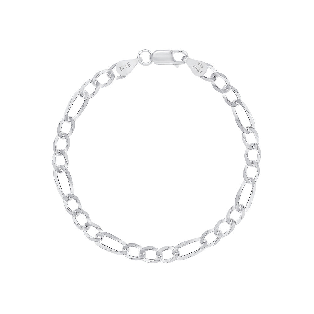 Solid 925 Sterling Silver Italian 5.5mm Flat 22” Figaro Link Chain Necklace ital