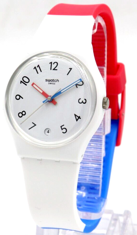 Swiss Swatch GENT IN THE BLOCK Tri-Color Silicone Date Watch 34mm SO28W400 $75