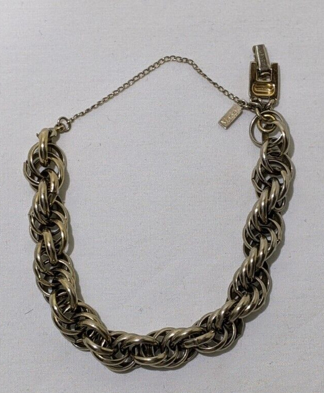 Vintage Signed Monet 7″ Gold Tone Heavy Chain Bracelet with Safety Chain Gift