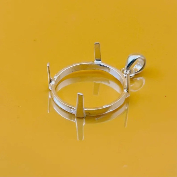 925 Sterling Silver 10mm Round Prong Pendant Setting Cabochon Jewelry DIY