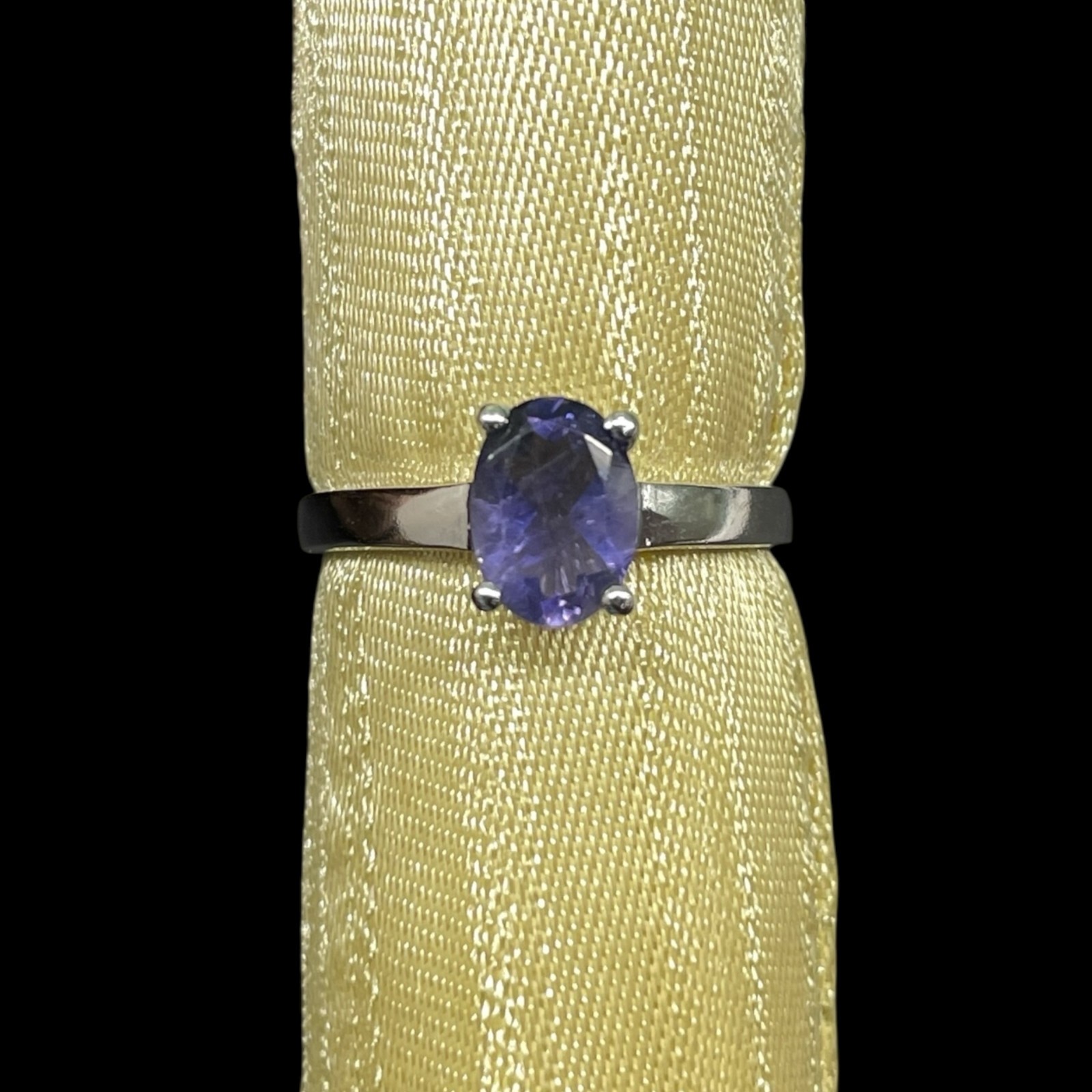 Natural Iolite Ring 925 Sterling Silver 14K WG Rhodium Plated Top Quality
