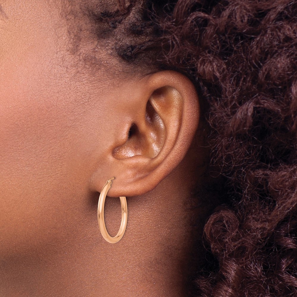 10k Rose Gold Polished 2.5mm Lightweight Tube Hoop Earrings Gift For Mom