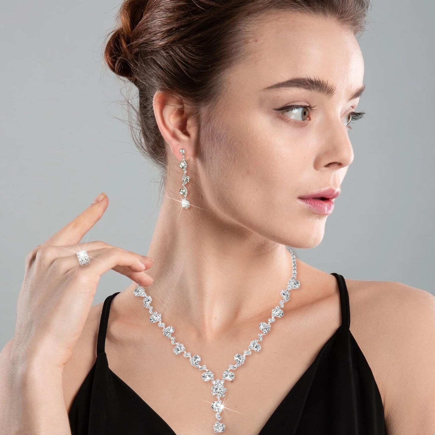 Hypoallergenic 10 pcs Silvery Rhinestone Jewelry Set – Perfect for Formal Events