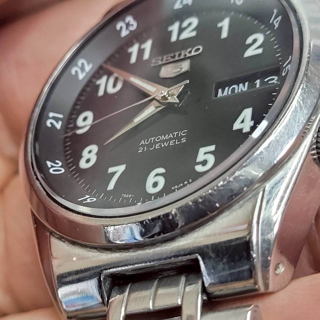 Vintage Seiko 5 Automatic SNK381K1 Military Black Dial Full Lume Numbers Watch