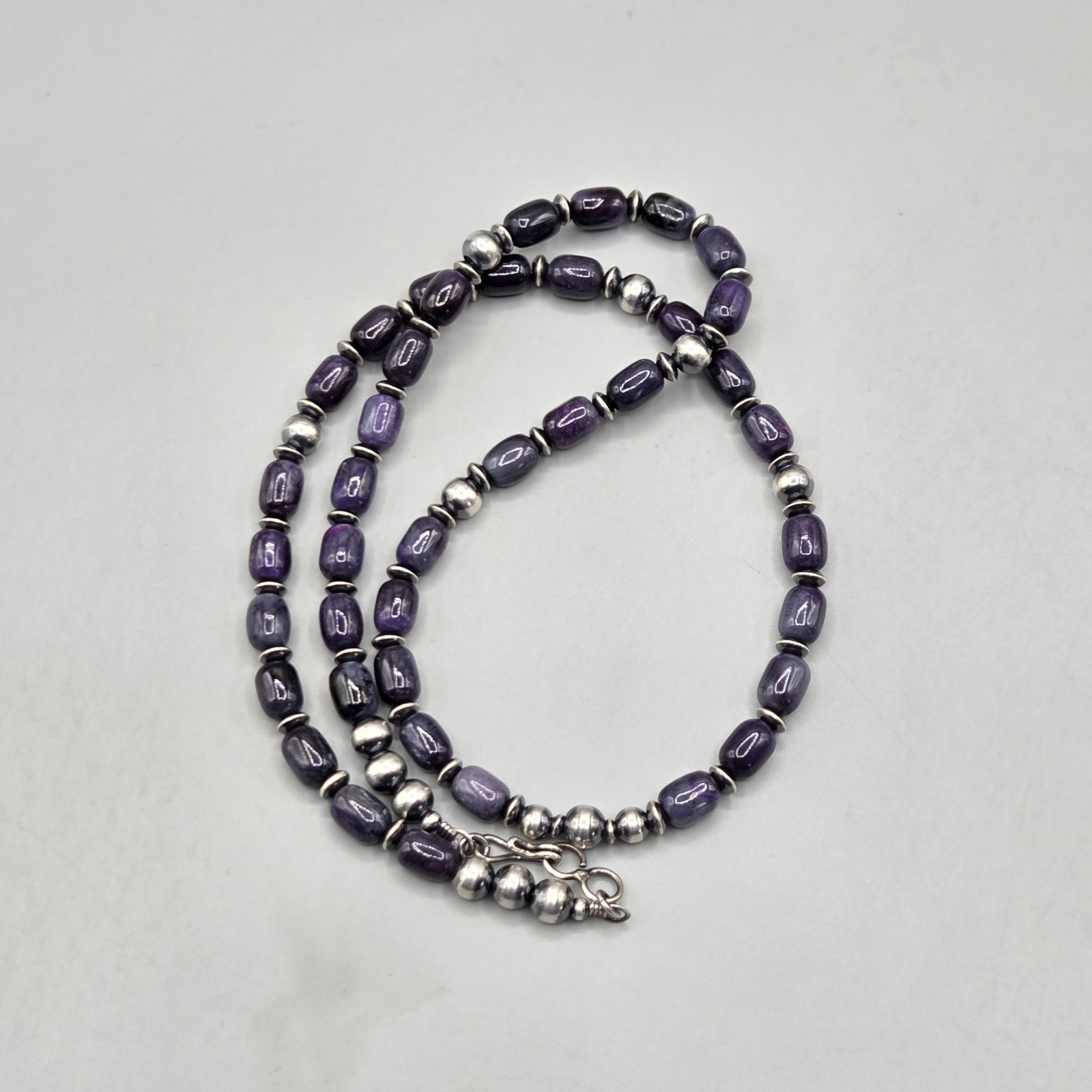 21.5″ Rare Sugilite Sterling Navajo Pearl Necklace Southwest Squash Petite 6+mm