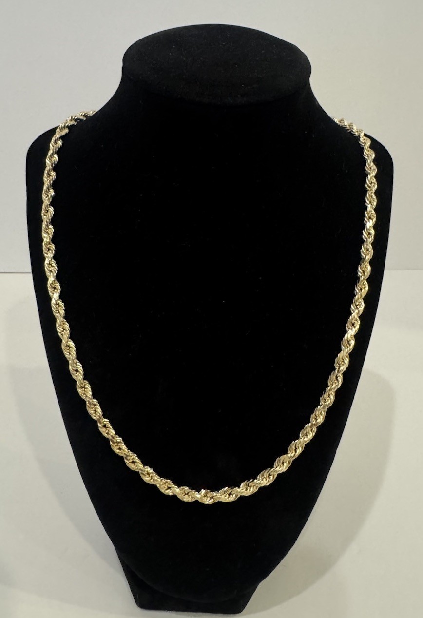 10k Yellow Gold 4 mm Rope Chain Necklace Size 24” 12.3g