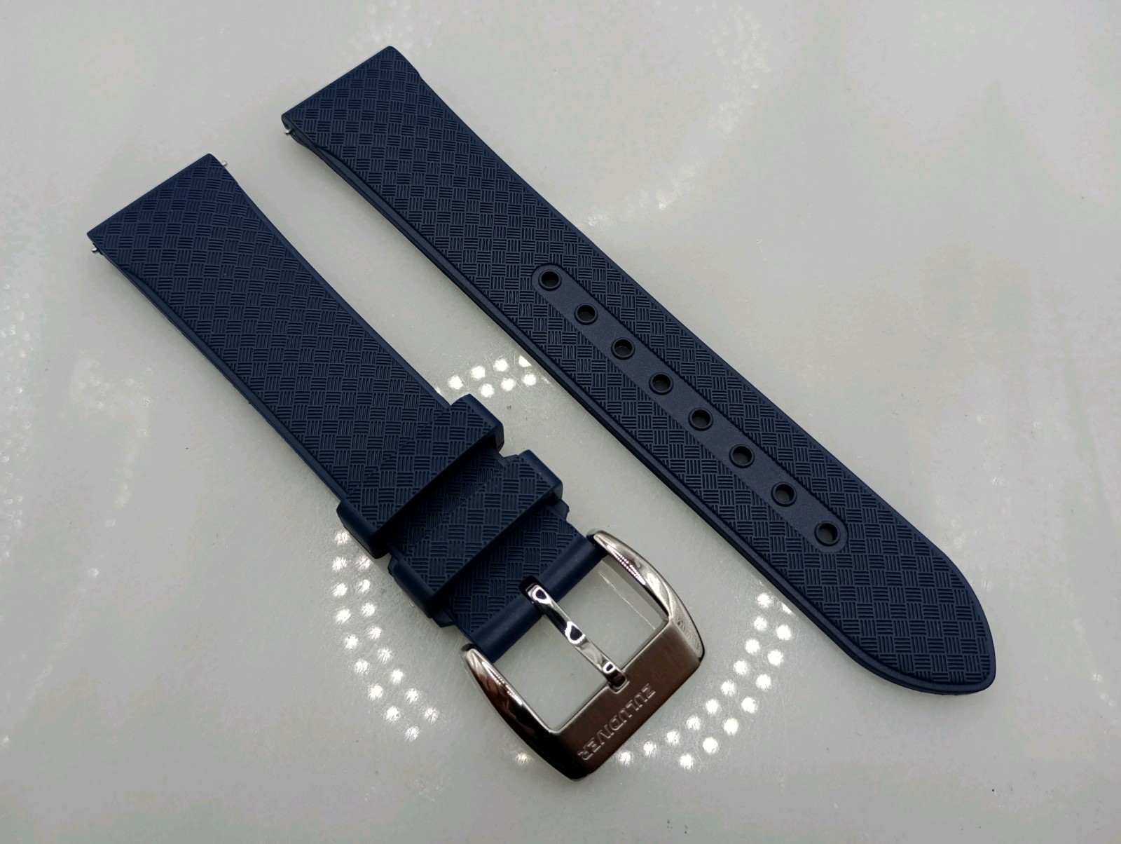 New 20mm Watchgecko Zuludiver HNBR Rubber Watch Strap Blue Quick Release 6B218