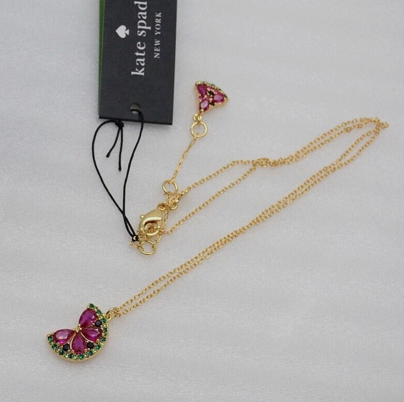 NEW Kate Spade Watermelon Crystal Necklace Pendant Pink Gold KC752 w/ Receipt