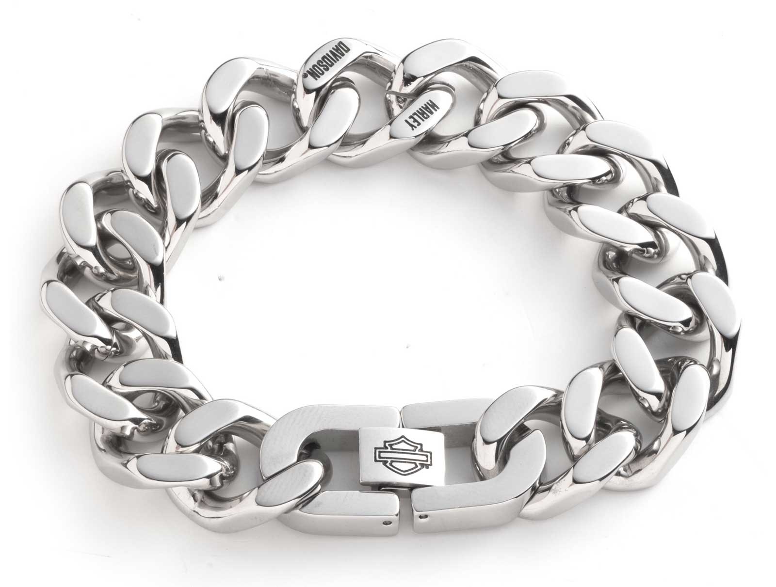 Harley-Davidson Men’s 9 in Script Curb Chain Link Bracelet, Stainless Steel