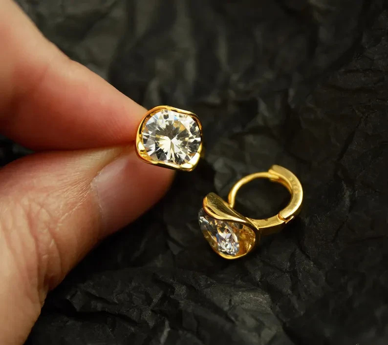 2Ct Moissanite Dangle Hoop Earrings VVS1-D Excellent Cut 14K Yellow Gold Plated