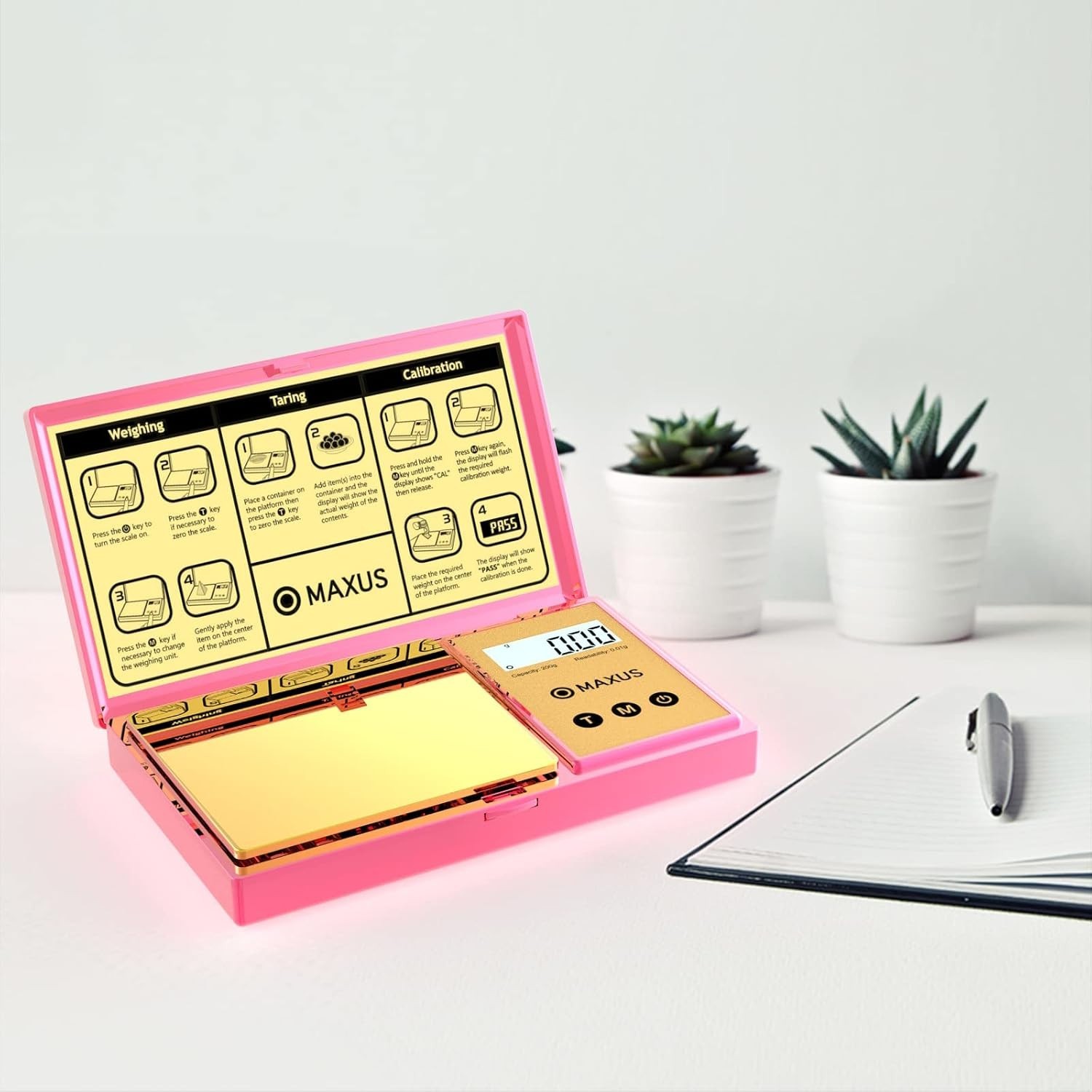 Luxury Pink Pocket Scale 200g x 0.01g – Backlit LCD & Tare Function for Easy Use