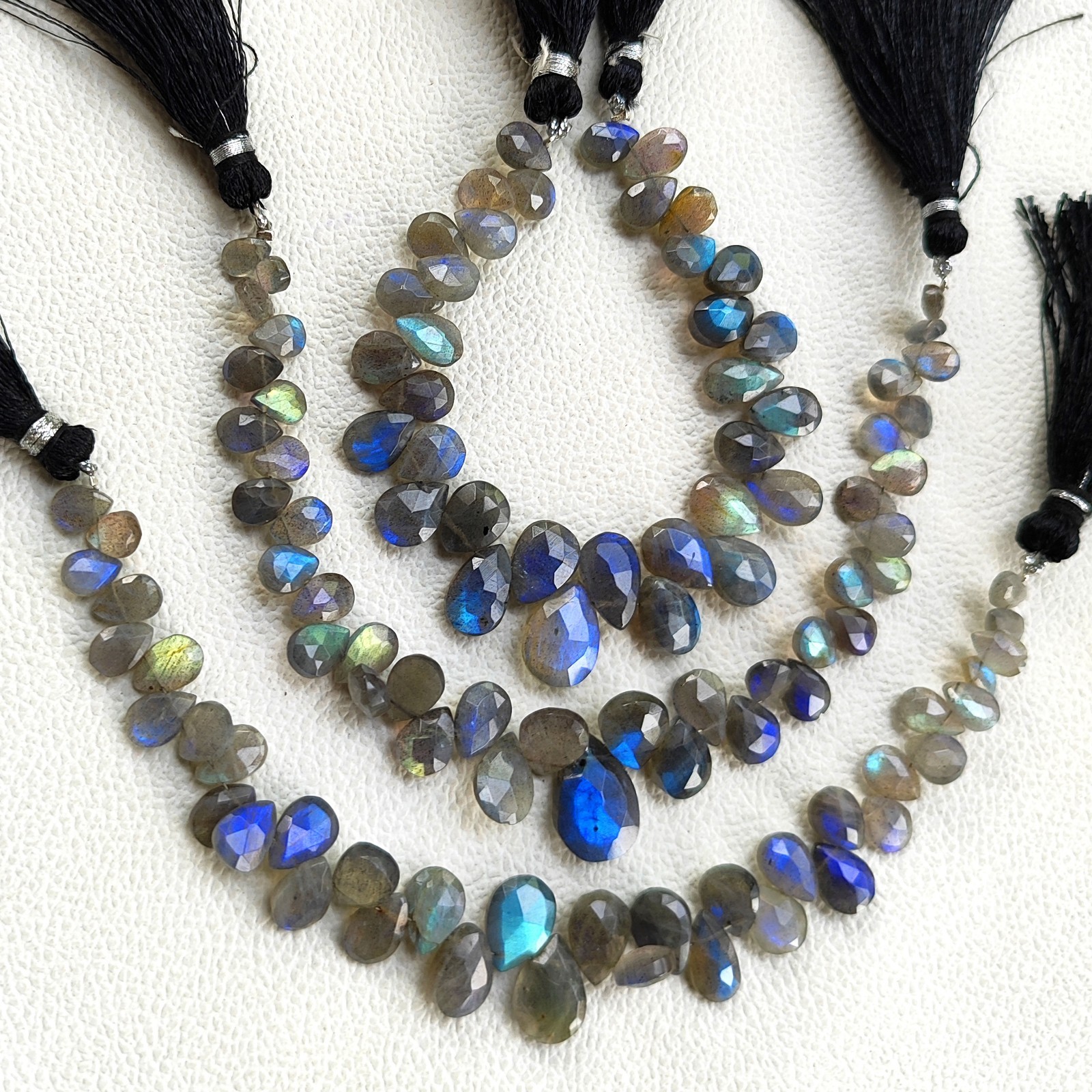 Rainbow Fire Labradorite 7″ Strand Pear Faceted Beads 8x6mm to 13x10mm Size