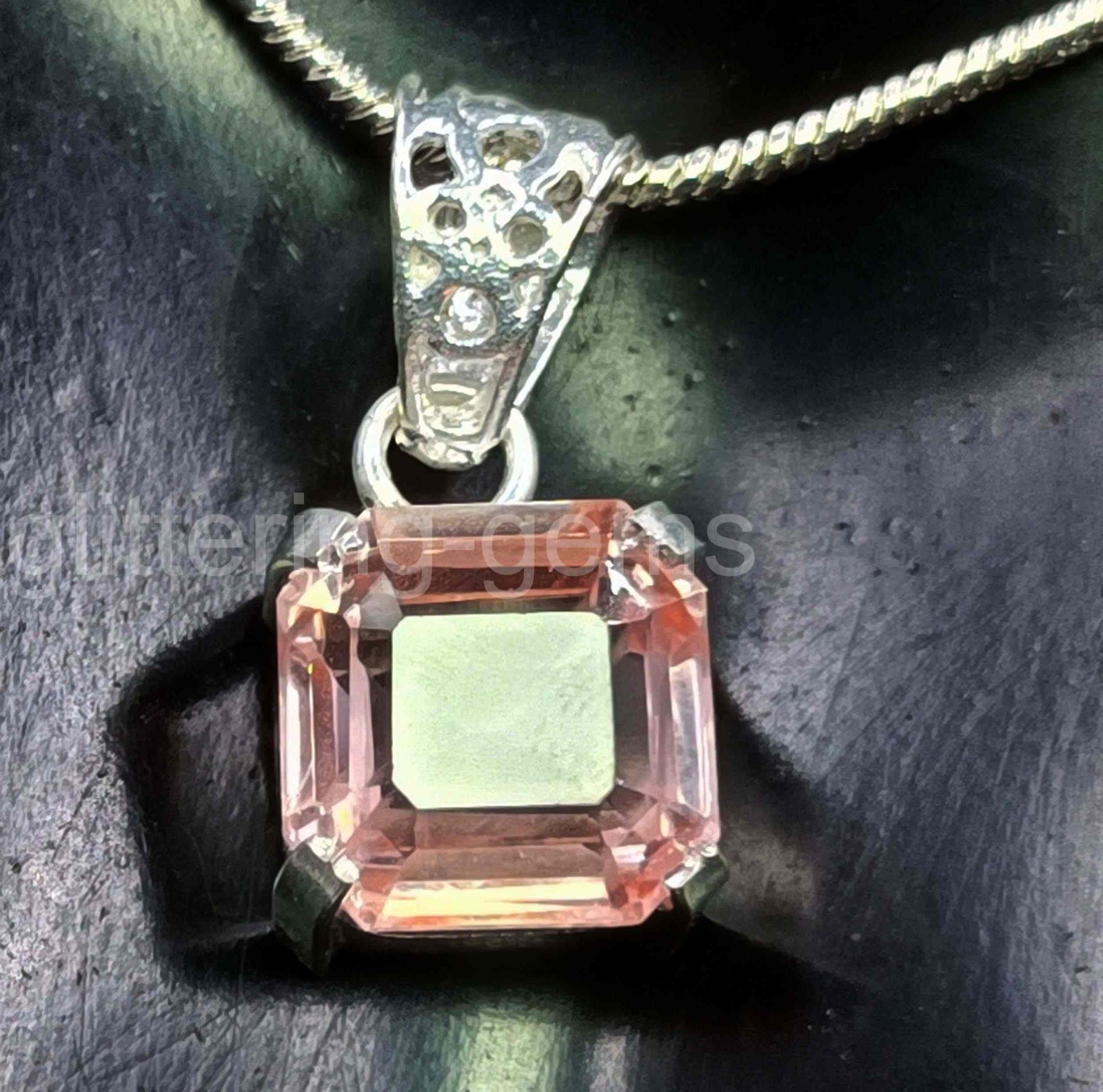 Natural Peach Sapphire 24 Carat IGL Emerald Shape 925 Solid Pendant IGL GemS D25