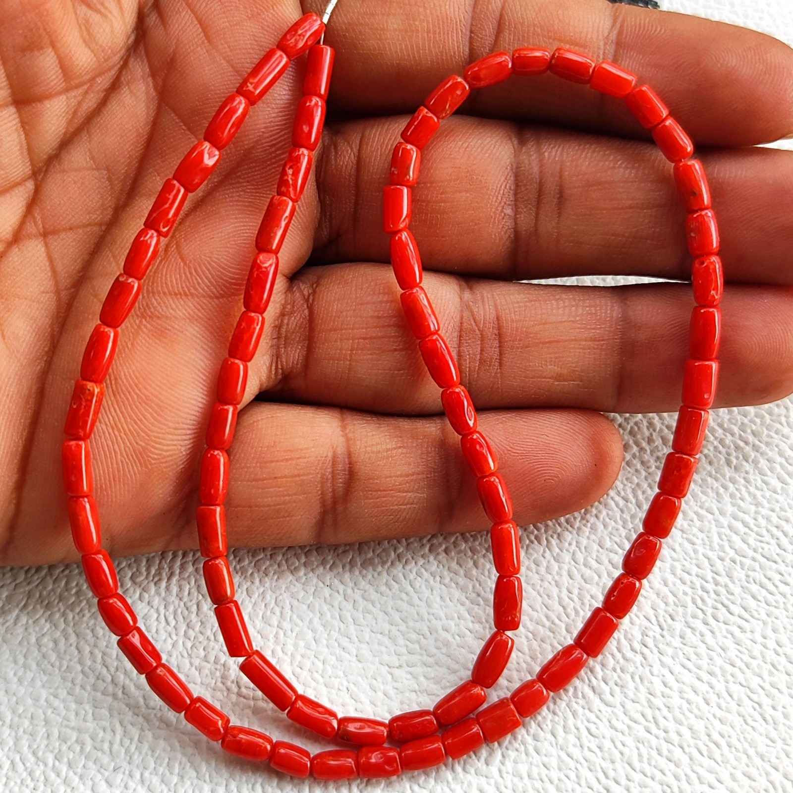 Italian Red Coral Gems 6-7mm Smooth Tube Pipe Spacer Beads 16″ Strand Jewelry