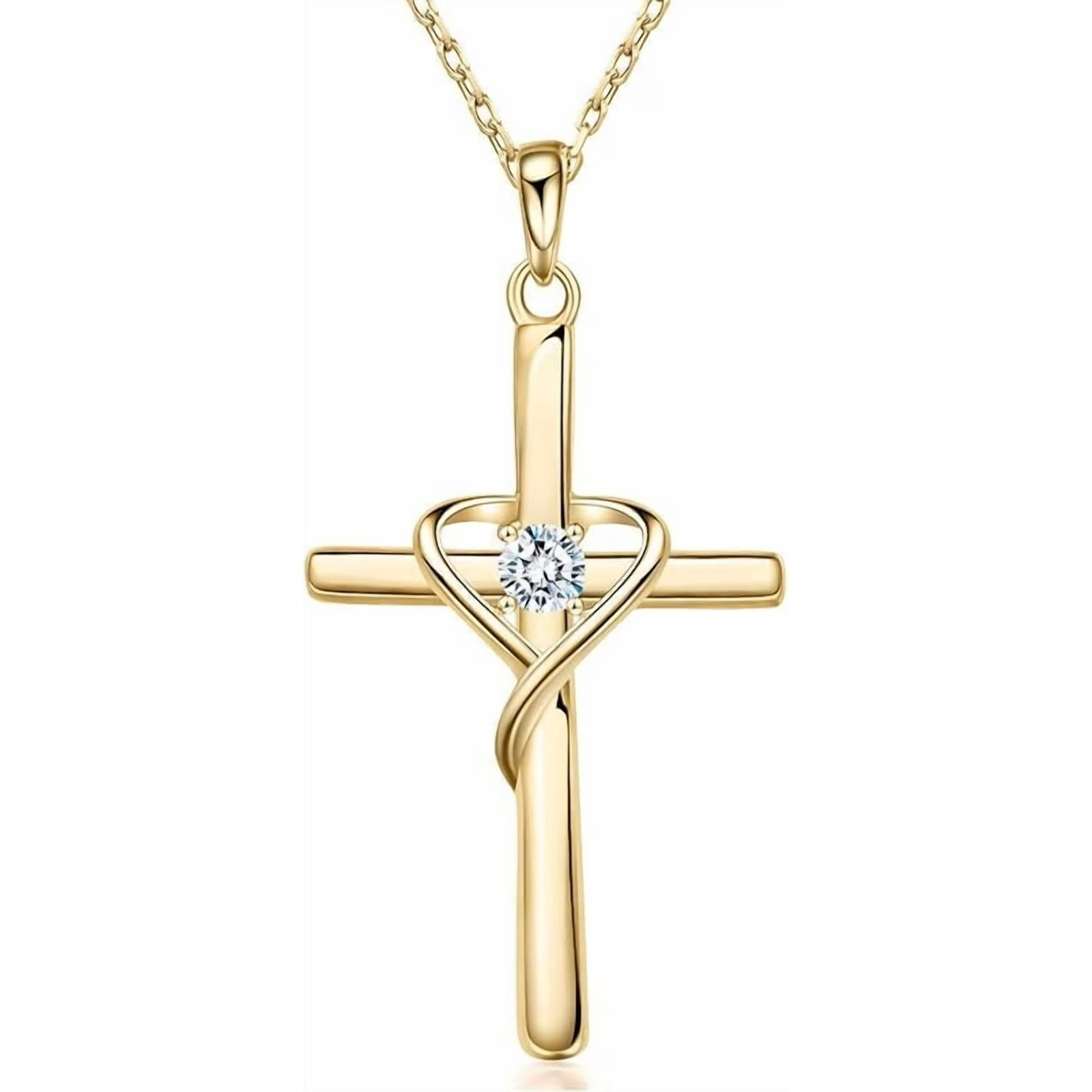 Faith Cross Heart Necklace Crystal Pendant Inspirational Christian Jewelry