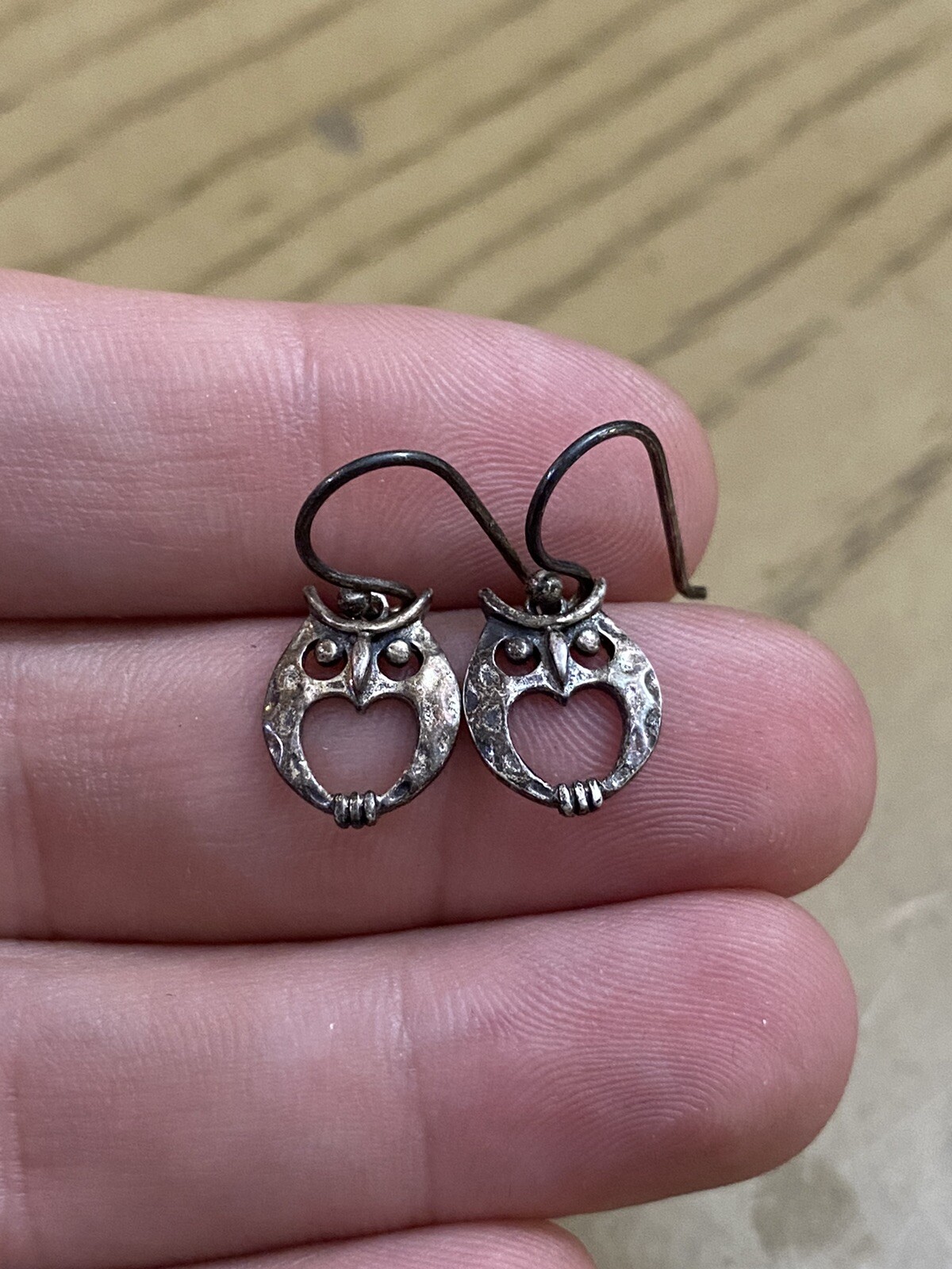 Vintage SEA GEMS Designer Signed Sterling Silver 925 Open Design Owl Earrings