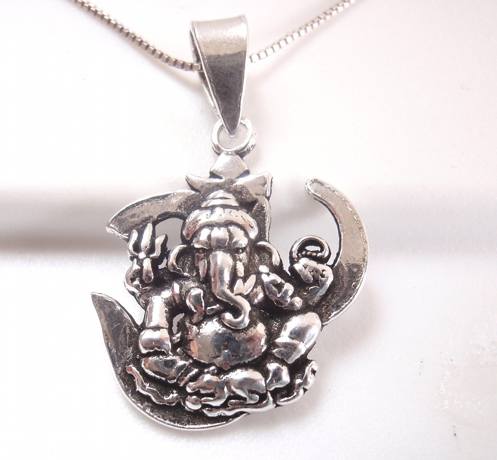 Ganesh 925 Sterling Silver Necklace Hindu God Ganesha