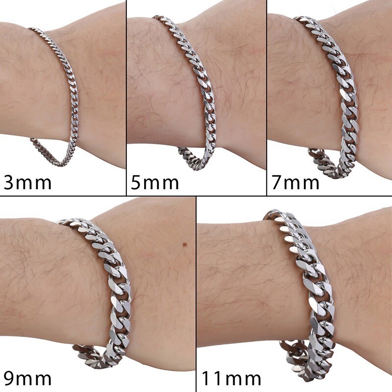 3/5/7/9mm Stainless Steel Curb Cuban Link Bracelet Mens Womens Chain Adjustable