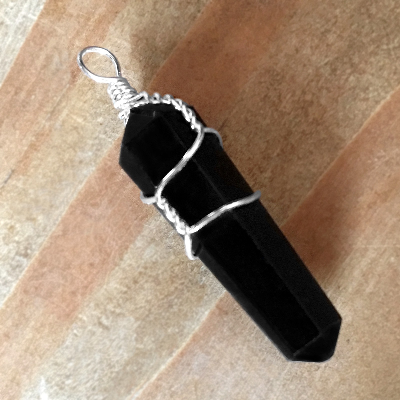 Obsidian Wire Wrap Double Terminated Point Chakra Crystal Pendant CHARGED Neckla