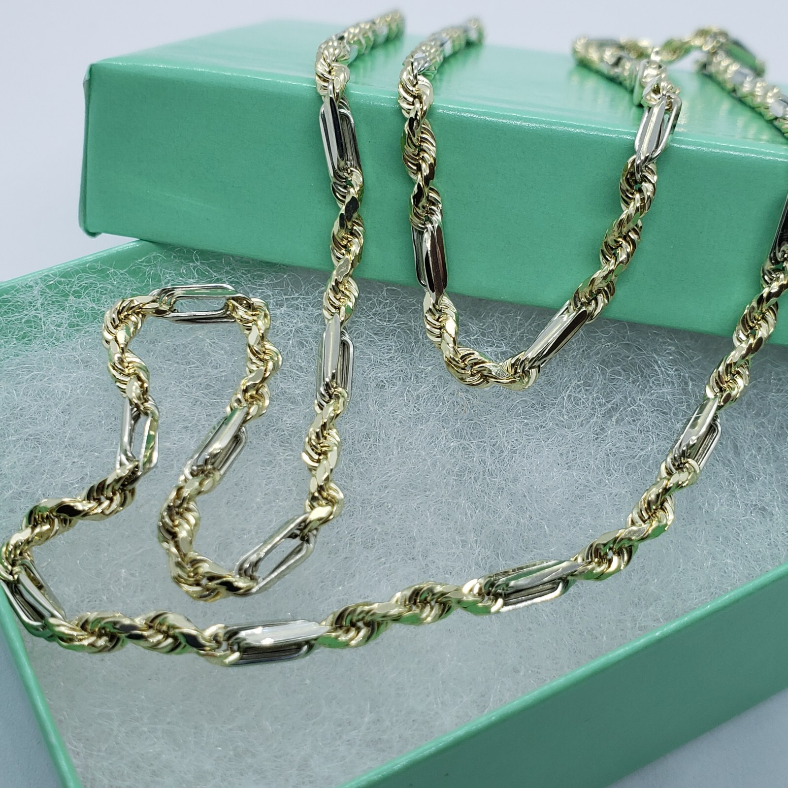Authentic 14k Real Gold Two Tone Figarope Chain Necklace Lobster 3mm-6mm 18″-30″