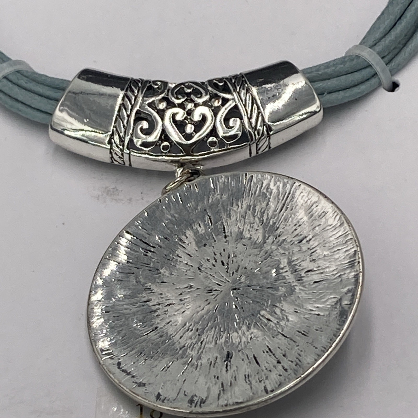 Statement Necklace Silver Tone Medallion Pendant Blue Faux Gem Cord New in Box