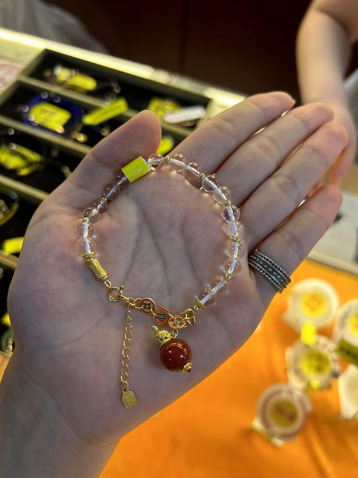 6mm Natural White Crystal and Red Agate Gourd Handmade Bracelet