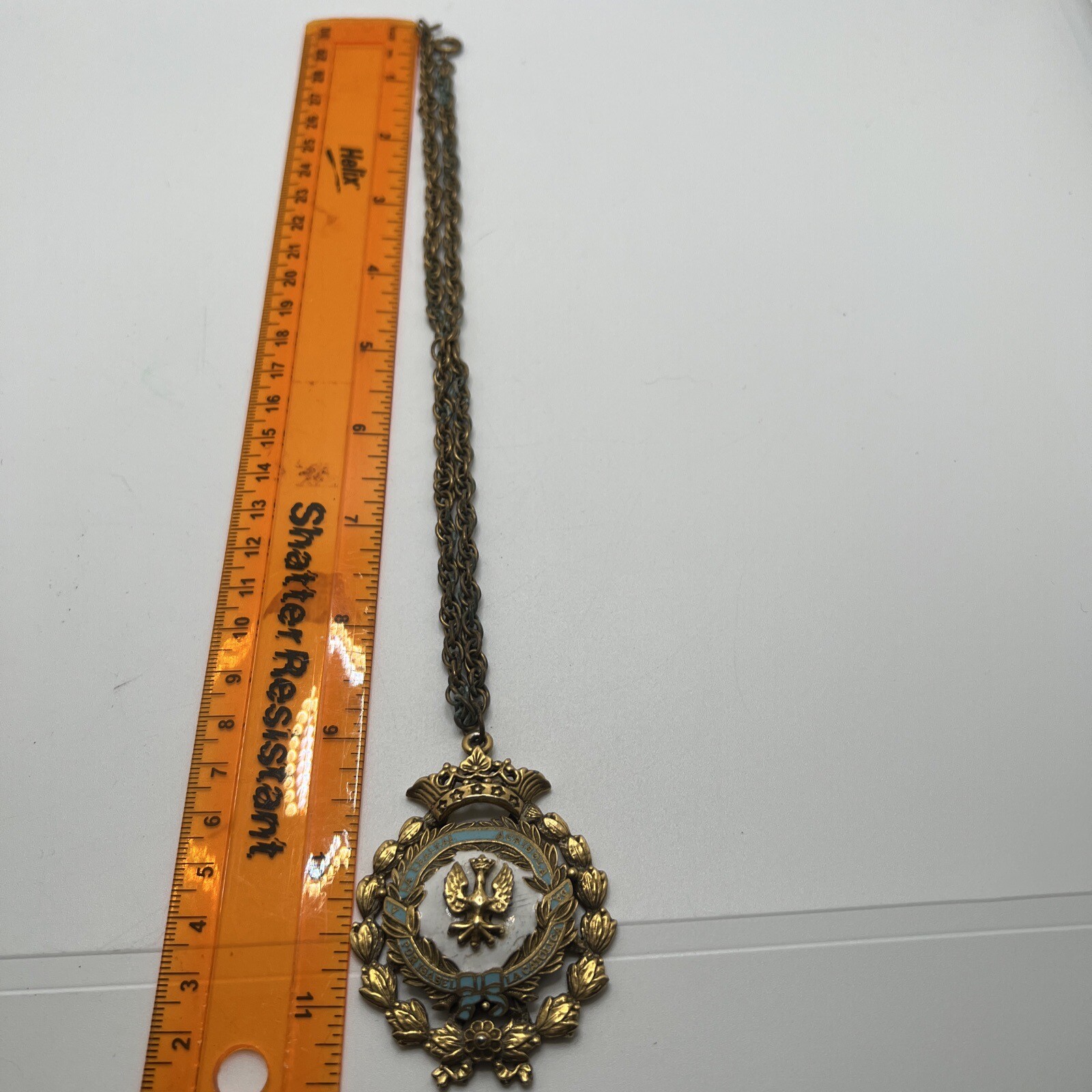 Vtg CORO Crown Eagle Pendant Enamel Isabel la Catolica Spain Medallion Jewelry