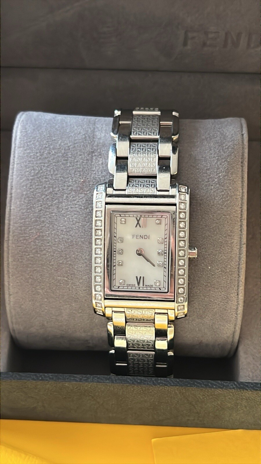 Fendi flip mop ladies watch, stainless steel with diamonds