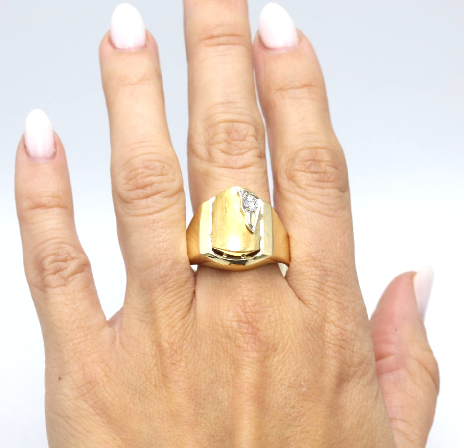 Vintage Men’s Ring Natural Diamond 0.27 Ct VVS2-G In 18K Solid Gold