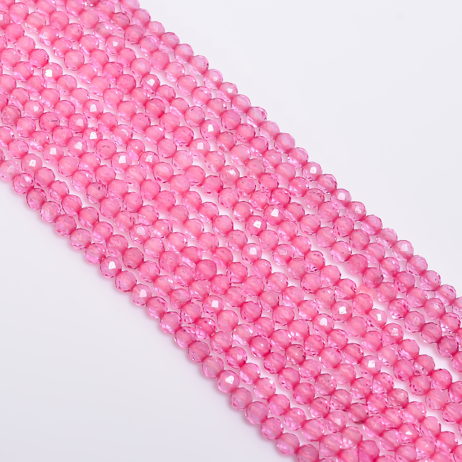 Pink Sapphire Quartz Gemstone Round Shape Faceted Beads 3X3 mm Strand 13″ EB-335
