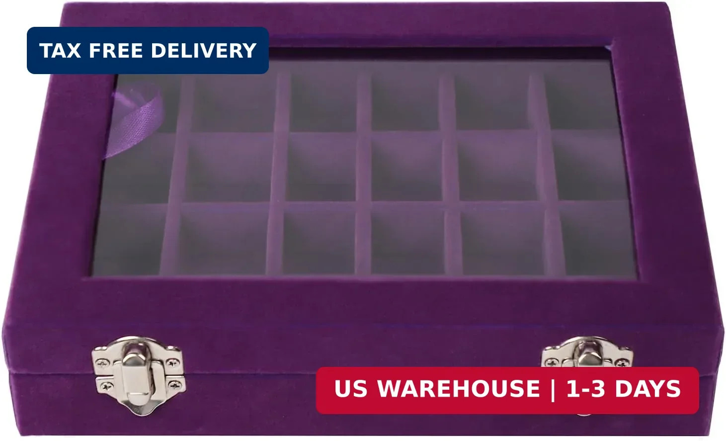 Velvet Jewelry Box 24 Grid Jewelry Earrings Display Organiser Box Ring Tray Hold