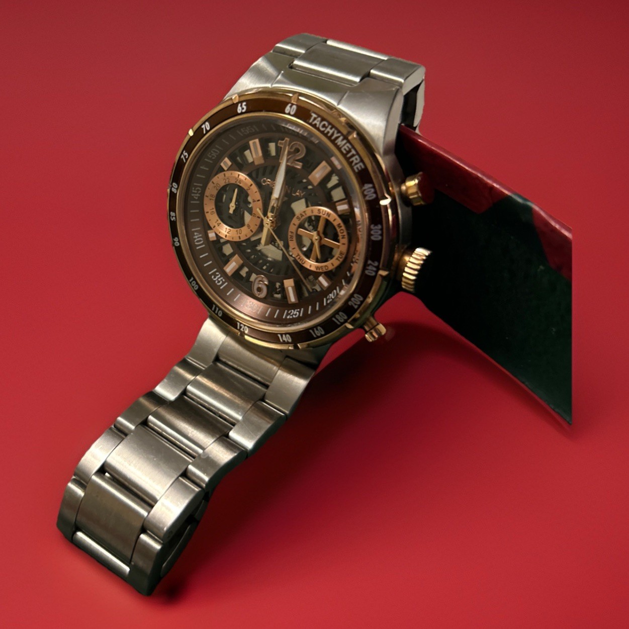 Men’s Gold Tone Stainless Steel Watch W Tachymeter (SEE DETAILS)