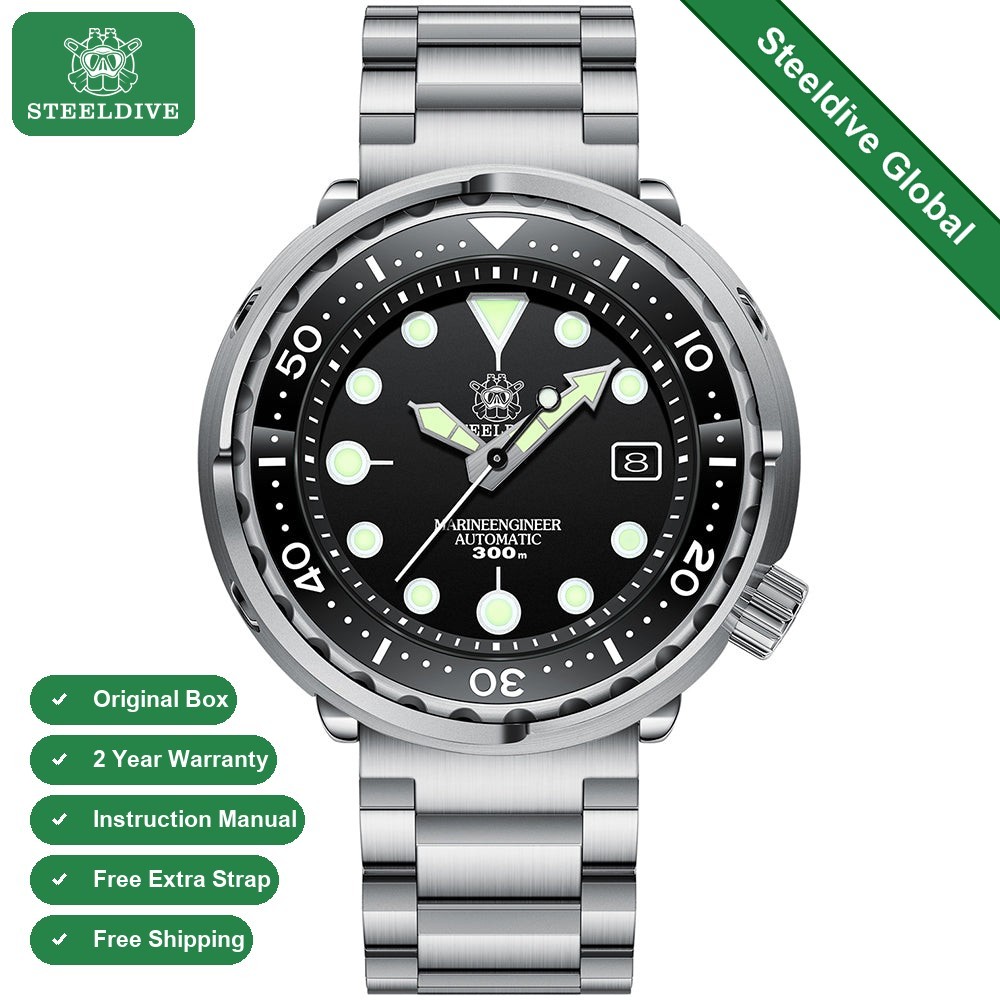 STEELDIVE SD1975 Mens 47.5mm 300M Automatic Dive Watch NH35 Steel Classic