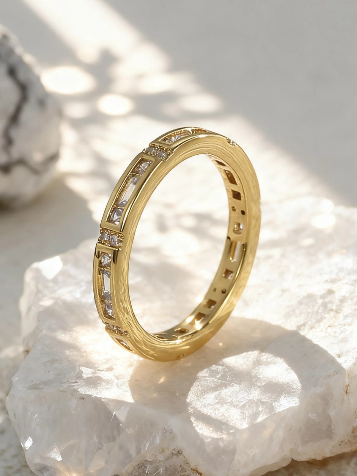 Women’s Eternity Band Ring Gold Silver Tone Baguette CZ Clear Stone Wedding