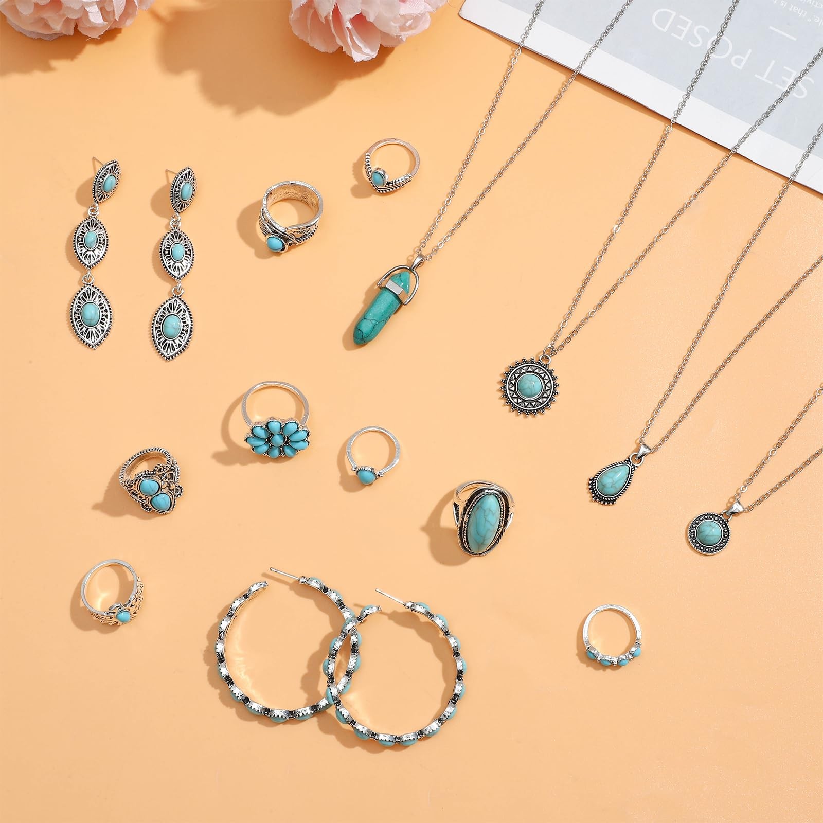NEWITIN 20 Pieces Silver Bohemian Jewelry Adjustable, Set