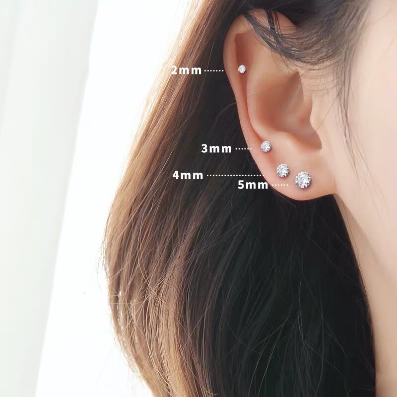 316L Surgical Stainless Steel Silver Round CZ Crystal Screw Back Stud Earrings