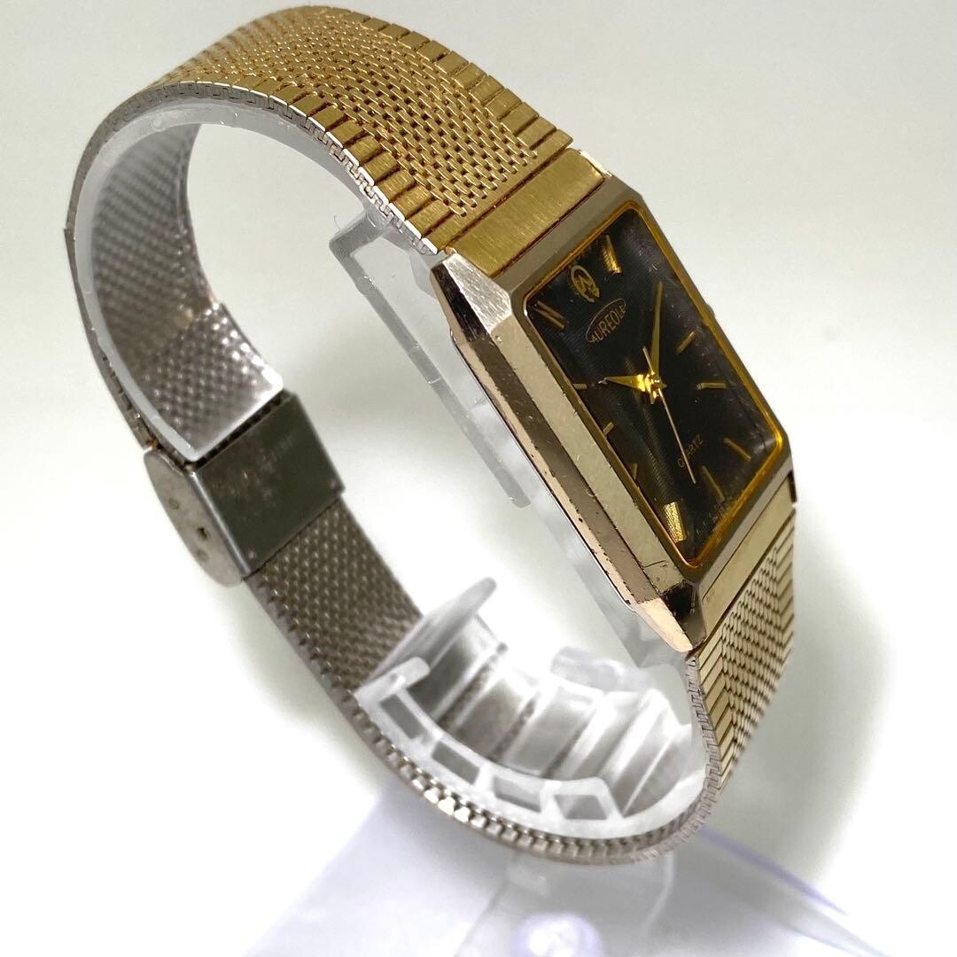 AUREOLE Wristwatch Square Mesh Bracelet Gold Authentic From Japan