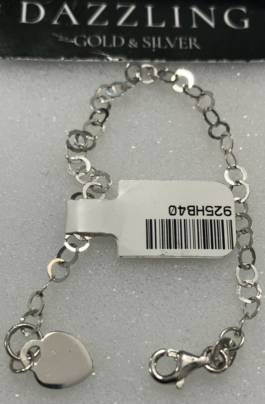 925 Sterling Silver Girl Rolo Link Bracelet w/ 1 Heart Charm 1.5g 6.2” QG India