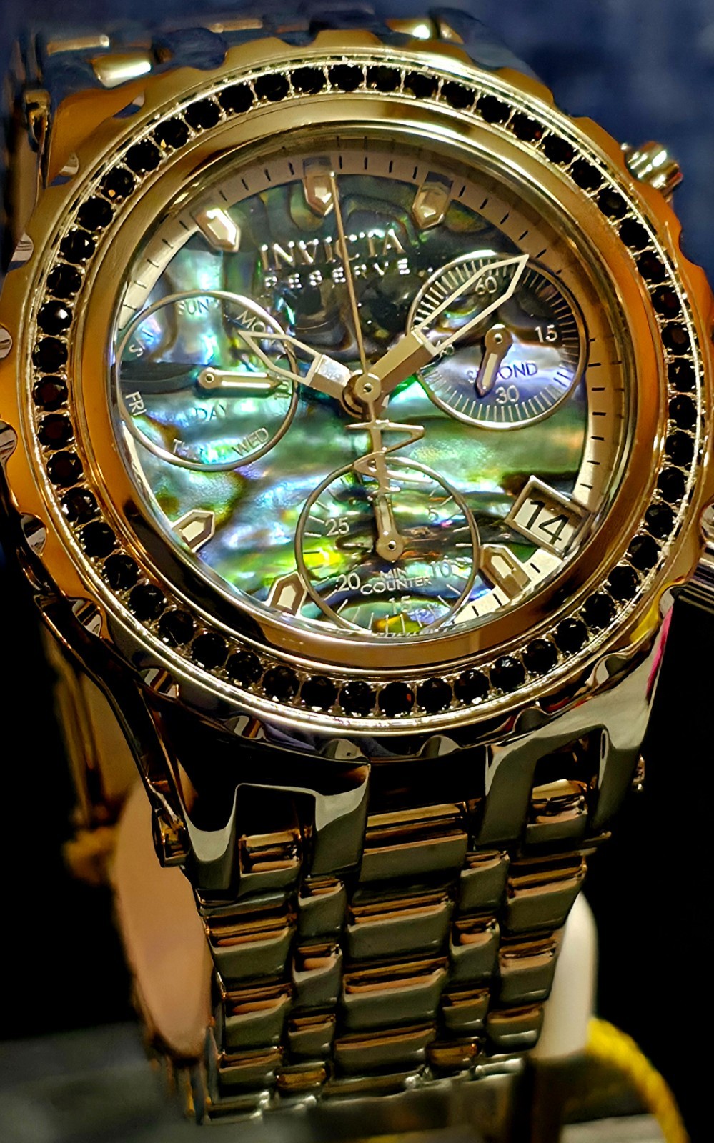 Invicta Swiss Reserve Subaqua Noma Spec. 4.14 CTW Blk Spinel Abalone Steel Watch
