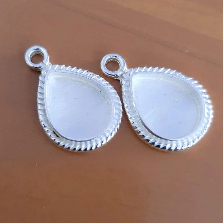 925 Sterling Silver 5x7mm Pear Rope Bezel Hook Earrings DIY Jewelry Setting