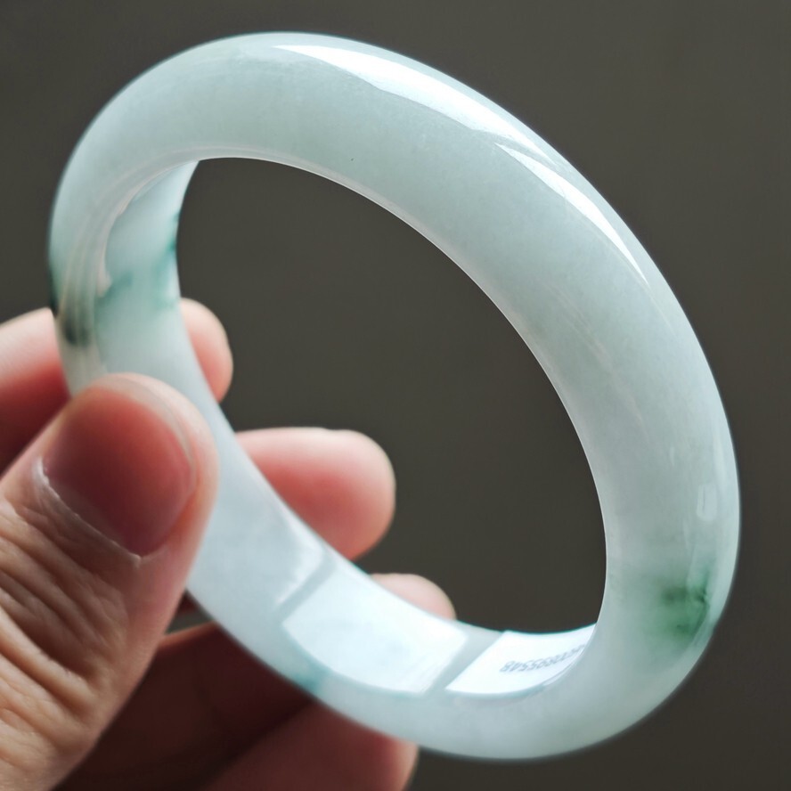 59mm White Green Emerald Jadeite Jade Bracelet Bangle Burma Jade Bangle 2359