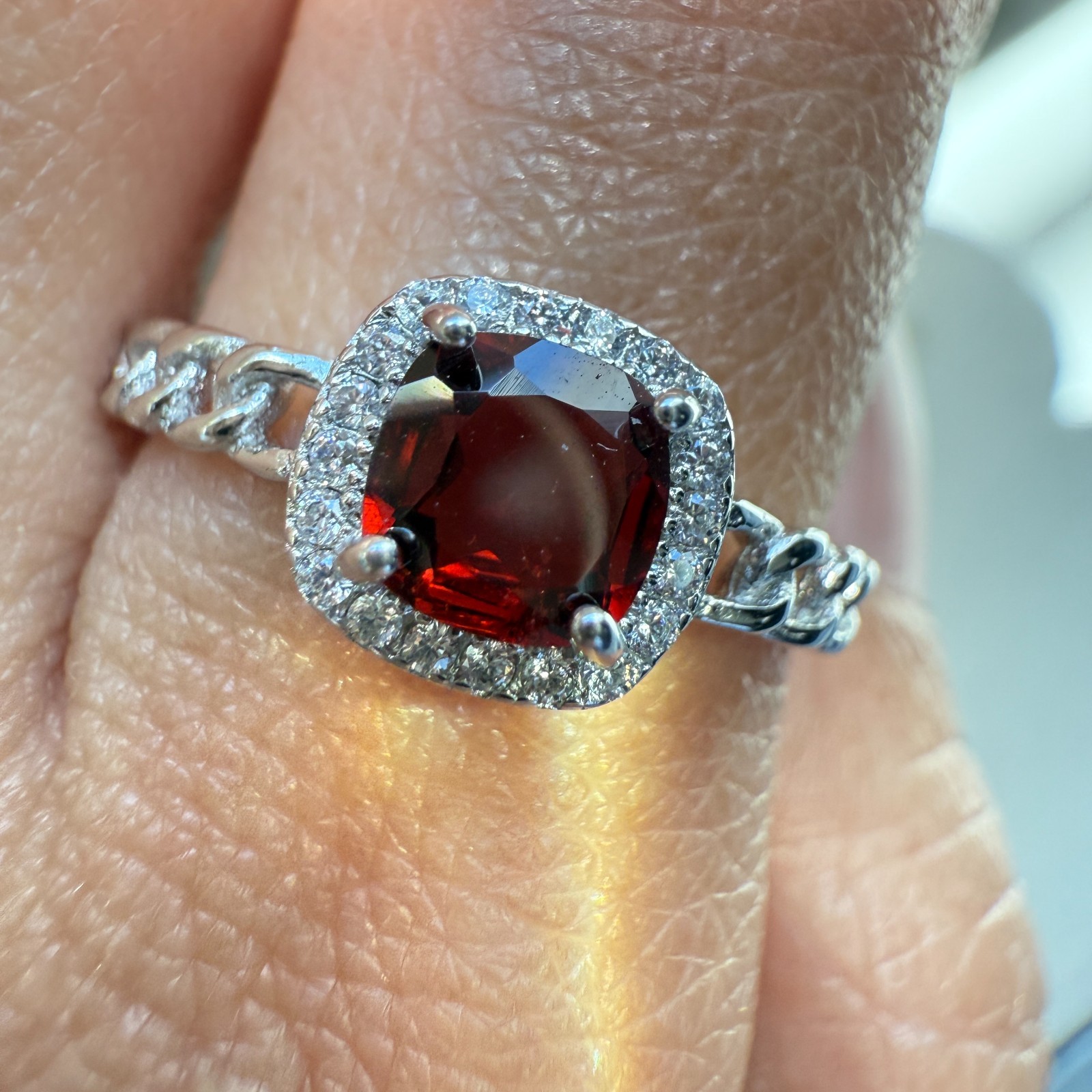 925 Sterling Silver Ring 5mm Natural Rhodolite Garnet Zircon Handmade Chain Gift