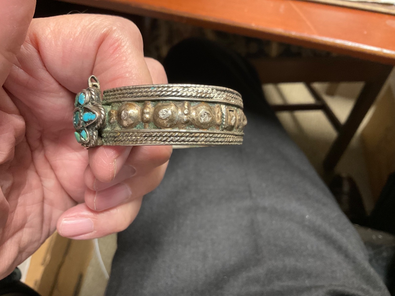 North India/Pakistani Handmade Mid-20th Century Hinged Silver Cuff