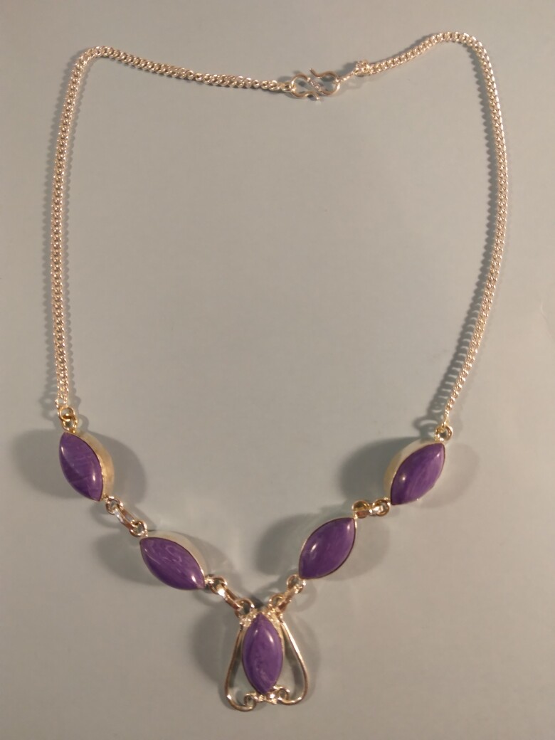 19 1/2 inch Silver necklace with 5 Purple Gemstones 249355