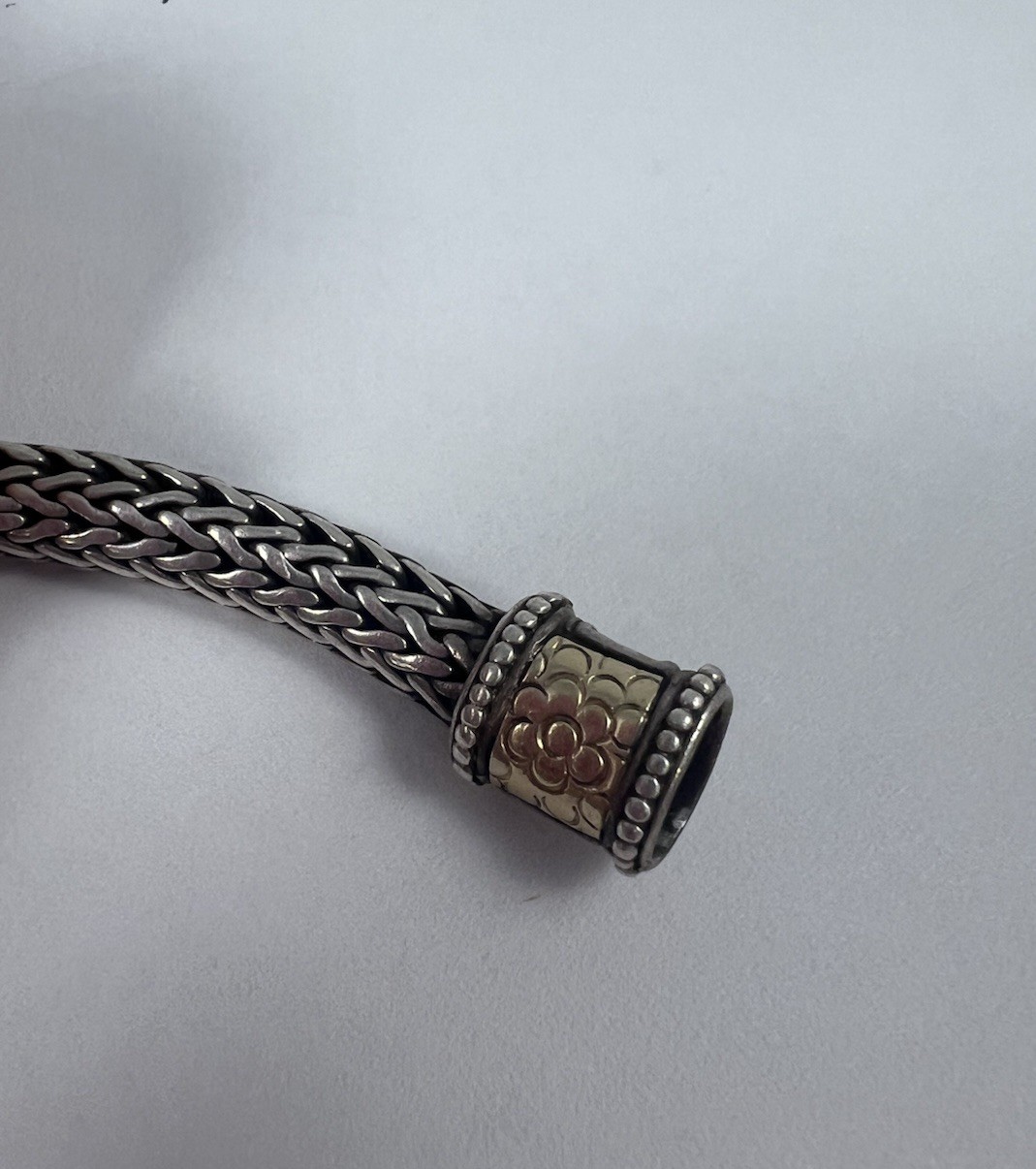 John Hardy 18k & 925 Sterling Four Pattern Station Classic Chain Bracelet 8” 6mm