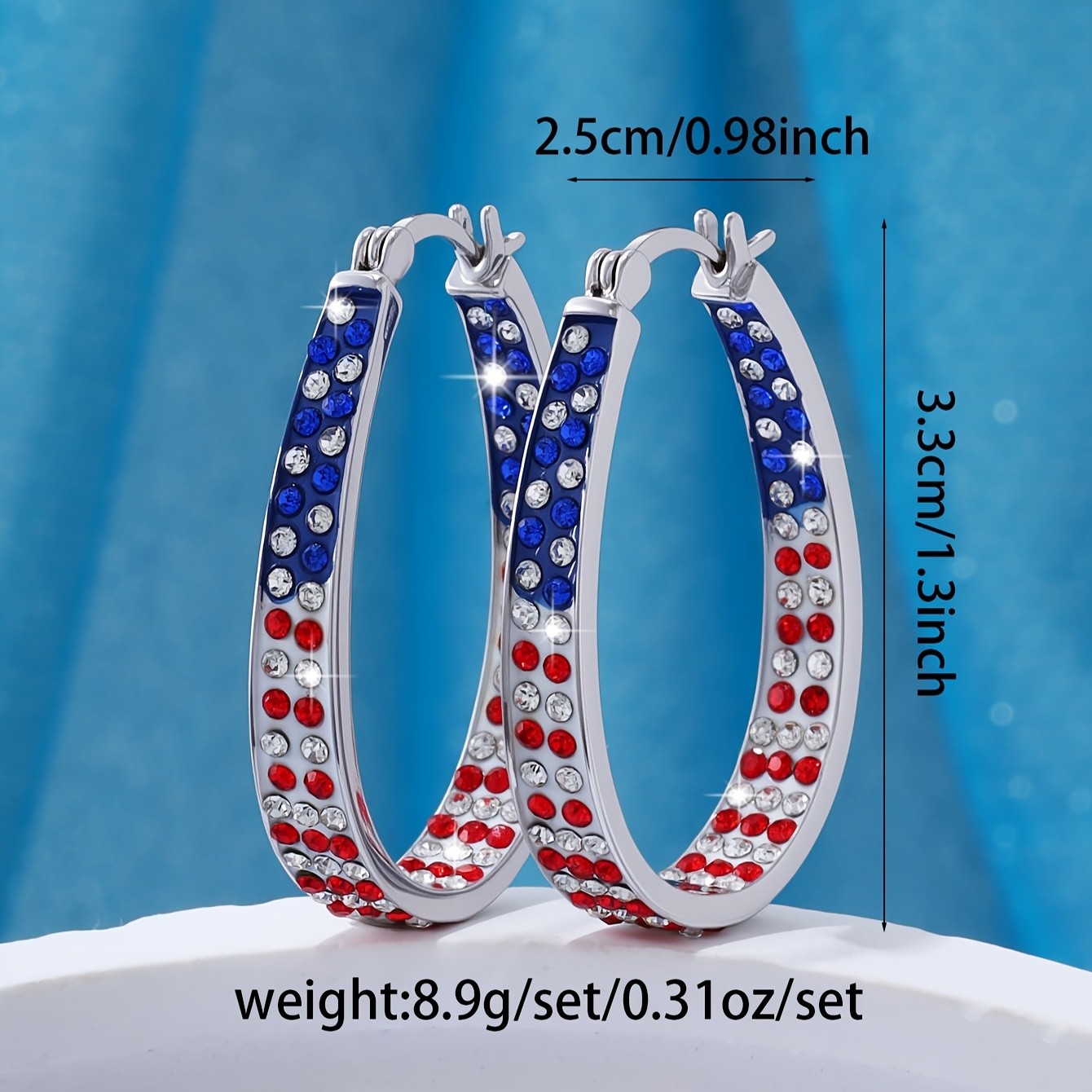 1 Pair Patriotic American Flag Hoop Earrings for 4th of July Independence Day